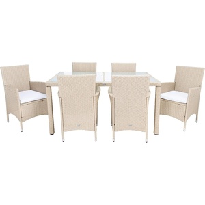 image:imageSAFAVIEH Outdoor Collection Ashwin NaturalWhite Cushion Faux Rattan Dining SetBeige  White