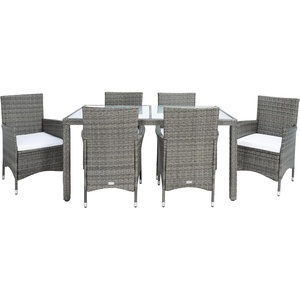 image:imageSAFAVIEH Outdoor Collection Ashwin NaturalWhite Cushion Faux Rattan Dining SetGrey BrownWhite