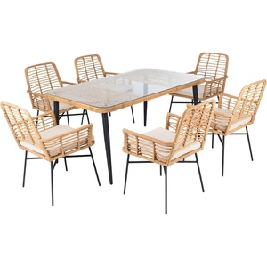 image:imageSAFAVIEH Outdoor Collection Beson BrownWhite 7Piece Dining Set PAT9010A3BXBrown  Beige