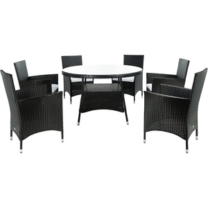 image:imageSAFAVIEH Outdoor Collection Challe NaturalWhite Dining Set PAT7702D3BXBlack  White