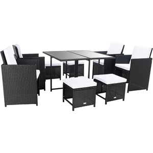 image:imageSAFAVIEH Outdoor Collection Enerson GreyGrey Cushion Wicker Dining SetBlackWhite