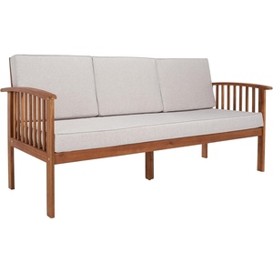 image:imageSAFAVIEH Outdoor Collection Finnick Grey Acacia WoodBeige Cushion Bench Fully AssembledNaturalLight Grey
