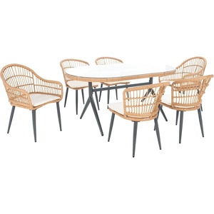 image:imageSAFAVIEH Outdoor Collection Genser Natural RattanBeige Cushion 7Piece Patio Backyard Dining Set