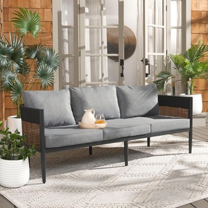 image:imageSAFAVIEH Outdoor Collection Harrison Black amp Grey Curved Back 3Seater SofaBlackTaupe