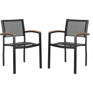image:imageSAFAVIEH Outdoor Collection Kaelan Black and Brown Stackable Chair Set of 2