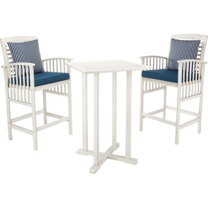 image:imageSAFAVIEH Outdoor Collection Pate Grey Wash White Cushions Blue Pillows 3Piece Bar Table Bistro SetWhite  Navy  Thin Stripe Pillow