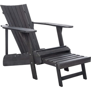 image:imageSAFAVIEH Outdoor Patio Furniture  Merlin Brown Solid Wood Adirondack Chair with Retractable Footrest 13 Seat Height Acacia Wood for Deck Patio Backyard PAT6760ADark Slate Gray