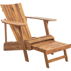 image:imageSAFAVIEH Outdoor Patio Furniture  Merlin Brown Solid Wood Adirondack Chair with Retractable Footrest 13 Seat Height Acacia Wood for Deck Patio Backyard PAT6760ANatural