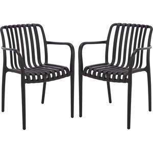 image:imageSAFAVIEH Outdoor Patio Furniture Collection  Holly Yellow Stacking Dining Armchair Set of 2 Fully Assembled Outdoor Chairs Modern Slatted Design WeatherResistant Patio Seating PAT4702ESET2Black