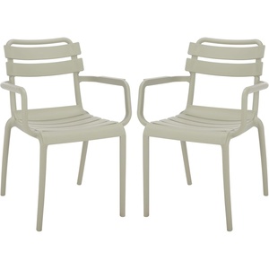 image:imageSAFAVIEH Outdoor Patio Furniture Collection  Sarah White Stacking Dining Armchair Set of 2 Fully Assembled Outdoor Chairs Modern Slatted Design WeatherResistant Patio Seating PAT4703CSET2Green
