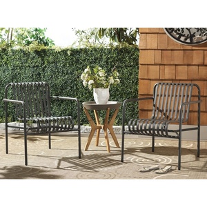 image:imageSAFAVIEH Outdoor Patio Furniture Core Black Metal Armchair Set of 2 Fully AssembledGrey