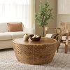 image:imageSAFAVIEH Couture Collection  Braylen Natural Rattan amp Glass Coffee Table Round Accent Table Fully Assembled CWK2021ANatural