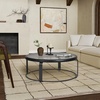image:imageSAFAVIEH Couture Collection  Tyrese Black Metal Coffee Table Round Clear Glass Top Modern Minimalist Accent Table SFV3005ABlackClear