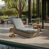 image:imageSAFAVIEH Couture Outdoor Collection Vincent NaturalDark Brown Wood Chaise Lounge ChairNaturalDark Grey