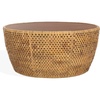 image:imageSAFAVIEH Couture Collection  Braylen Natural Rattan amp Glass Coffee Table Round Accent Table Fully Assembled CWK2021ANatural