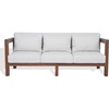 image:imageSAFAVIEH Couture Outdoor Patio Furniture Collection  Cruise Walnut Eucalyptus Wood Patio Sofa Outdoor Sofa with White Cushions Modern Patio Seating CPT1077AWalnutWhite