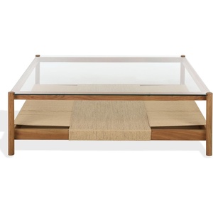 image:imageSAFAVIEH Couture  Gerard Square Coffee Table  Natural Solid Wood amp Clear Glass Top  Ideal for Living Room Family Room 47 W x 47 D x 15 H SFV5784ANaturalClear