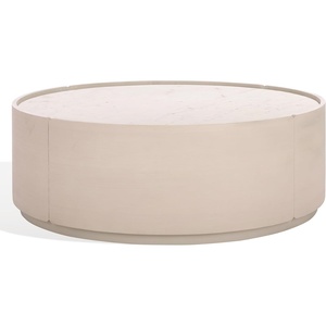 image:imageSAFAVIEH Couture Collection  Alanabella Sand amp White Marble Coffee Table Round Accent Table Modern Design Fully Assembled SFV5553ASandWhite