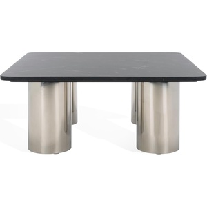 image:imageSAFAVIEH Couture Collection  Belynda Black Marble Top Coffee Table with Chunky Chrome Stainless Steel Legs Modern Accent Cocktail Table SFV9740ABlackChrome