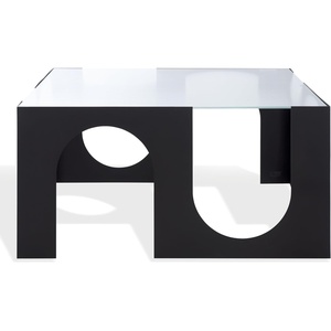 image:imageSAFAVIEH Couture Collection  Brayberry Black Iron amp Glass Square Coffee Table Modern Fully Assembled Accent Cocktail Table SFV6802ABlackClear
