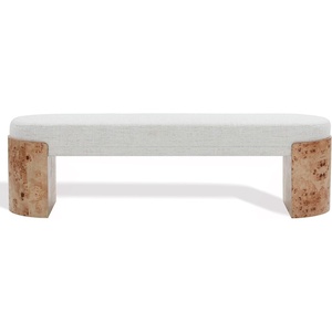 image:imageSAFAVIEH Couture Collection  Nessabella Bench with White Upholstered Seat and Sculptural Burl Wood Legs SFV5150ABurlWhite