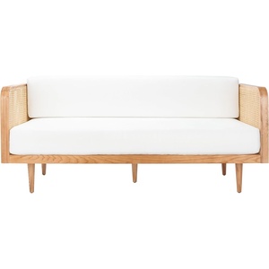 image:imageSAFAVIEH Couture Collection  Petroski French Cane Sofa Black Wood Frame with Natural Rattan Sides Modern Design DUP1007ANatural
