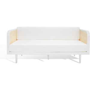 image:imageSAFAVIEH Couture Collection  Petroski French Cane Sofa Black Wood Frame with Natural Rattan Sides Modern Design DUP1007AWhiteNatural