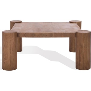image:imageSAFAVIEH Couture Collection  Trescott Solid Wood Square Coffee Table with Chunky Cylinder Legs Modern Accent Cocktail Table SFV9763ANatural