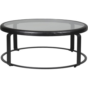 image:imageSAFAVIEH Couture Collection  Tyrese Black Metal Coffee Table Round Clear Glass Top Modern Minimalist Accent Table SFV3005ABlackClear