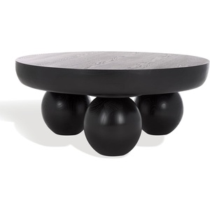 image:imageSAFAVIEH Couture Collection Hayliette Natural Solid Wood Round Coffee TableBlack