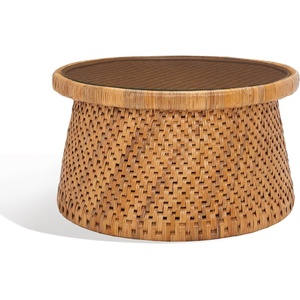 image:imageSAFAVIEH Couture Collection Lianna Coastal Tropical Natural Rattan Solid Wood Round Coffee Table Fully Assembled