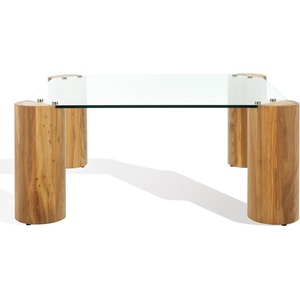 image:imageSAFAVIEH Couture Collection Robbie Natural Solid WoodTempered Glass Square Coffee TableNatural