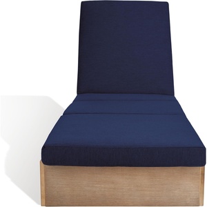 image:imageSAFAVIEH Couture Outdoor Collection Vincent NaturalDark Brown Wood Chaise Lounge ChairNaturalNavy