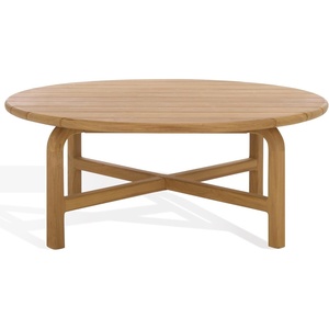 image:imageSAFAVIEH Couture Outdoor Patio Furniture Collection  Rogers Natural Teak Solid Wood Round Slatted Coffee Table Modern Outdoor Living CPT2015Natural