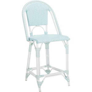 image:imageSAFAVIEH Outdoor  California 25Inch Bistro Counter Stool  White  Faux Wicker amp Aluminum Frame  Woven Bistro Counter Design  Ideal for Patio Deck Sunroom Bar Area PAT7532CBaby BlueWhite