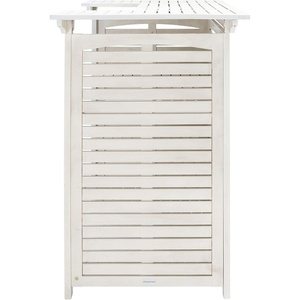 image:imageSAFAVIEH Outdoor  Monterey Natural Brown Acacia Wood Bar Table Slatted Outdoor Bar Table with Storage Shelves Patio Entertaining Station PAT7011AWhite Wash