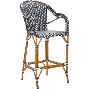 image:imageSAFAVIEH Outdoor Collection California White Bar Stool with Arms Fully AssembledNavyWhite