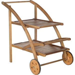 image:imageSAFAVIEH Outdoor Collection Lodi Black Acacia Wood Slatted Tea CartNatural