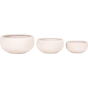 image:imageSAFAVIEH Outdoor Patio Furniture Collection  Anita Beige Planter Pot Set of 3 Fiber Clay Decorative Planters Ribbed Bowl Design Modern Indoor amp Outdoor Accent PAT4602BSET3Beige