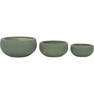 image:imageSAFAVIEH Outdoor Patio Furniture Collection  Anita Beige Planter Pot Set of 3 Fiber Clay Decorative Planters Ribbed Bowl Design Modern Indoor amp Outdoor Accent PAT4602BSET3Green
