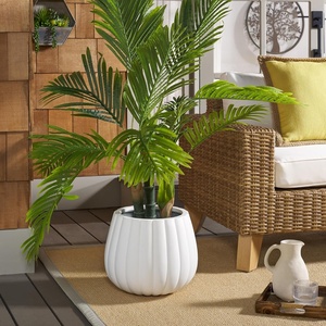 image:imageSAFAVIEH Outdoor Patio Furniture Kaston White Concrete Ficonstone Planter Pot Fully AssembledWhite