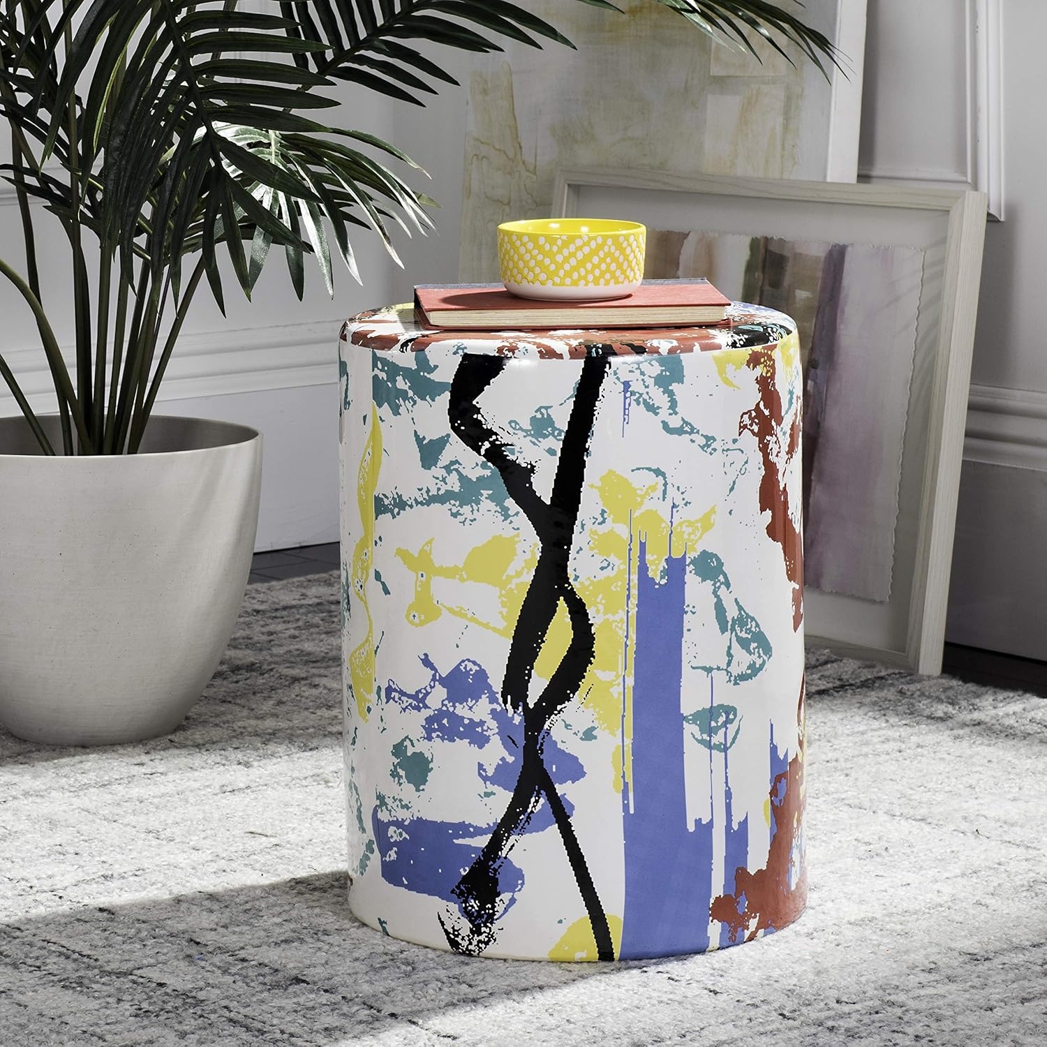 image:imageSafavieh Kes Modern Abstract Ceramic Decorative Garden Stool Multicolored