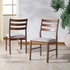 image:imageSAFAVIEH Couture Collection  Leroux Walnut amp Beige Ladder Back Dining Chair Set of 2 Upholstered Linen Seat Modern Farmhouse Style SFV6704ASET2WalnutLight Grey