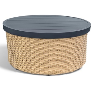 image:imageSAFAVIEH Couture  Outdoor Cleandra Storage Coffee Table  Natural amp Black Aluminum  Weather Resistant Fully Assembled  Ideal for Deck Patio Backyard 36 W x 36 D x 16 H CPT4017ANaturalBlack