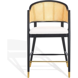 image:imageSAFAVIEH Couture Collection Rogue BlackNatural Rattan 27inch Seat Height Bar Stool Fully AssembledBlackNatural