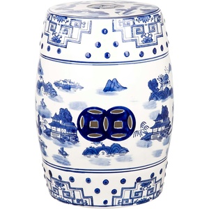 image:imageSAFAVIEH Home  Gateless Mist Blue amp White Chinoiserie Decorative Ceramic Garden Stool Side Table Glazed IndoorOutdoor Accent Table 13W x 13D x 18H ACS4558A