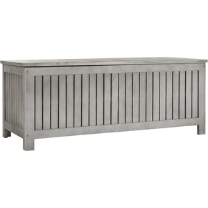 image:imageSAFAVIEH Outdoor  Abri Cushion Storage Box  Solid Wood  Coastal Resort Storage Bench Design  Ideal for Patio Deck Porch Backyard 18 W x 47 D x 19 H PAT7037AGrey