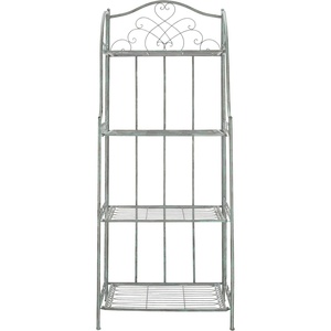 image:imageSAFAVIEH Outdoor  Amaris 4Tier Bakers Rack  Antique Dark Green Iron Metal  Vintage Victorian Scrollwork  Ideal for Patio Deck Porch Sunroom 145 W x 25 D x 63 H PAT5014DAntique Dark Green