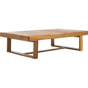image:imageSAFAVIEH Outdoor  Duncan Natural Brown Slatted Top Solid Wood Coffee Table PAT7331A
