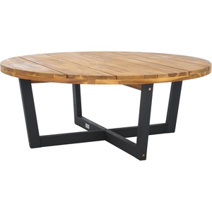 image:imageSAFAVIEH Outdoor Collection Leo NaturalBlack 4Leg Round Coffee Table Ideal for Deck Patio Backyard SunroomNaturalBlack
